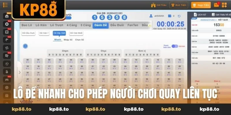 Lô đề nhanh cho phép người chơi quay thưởng liên tục